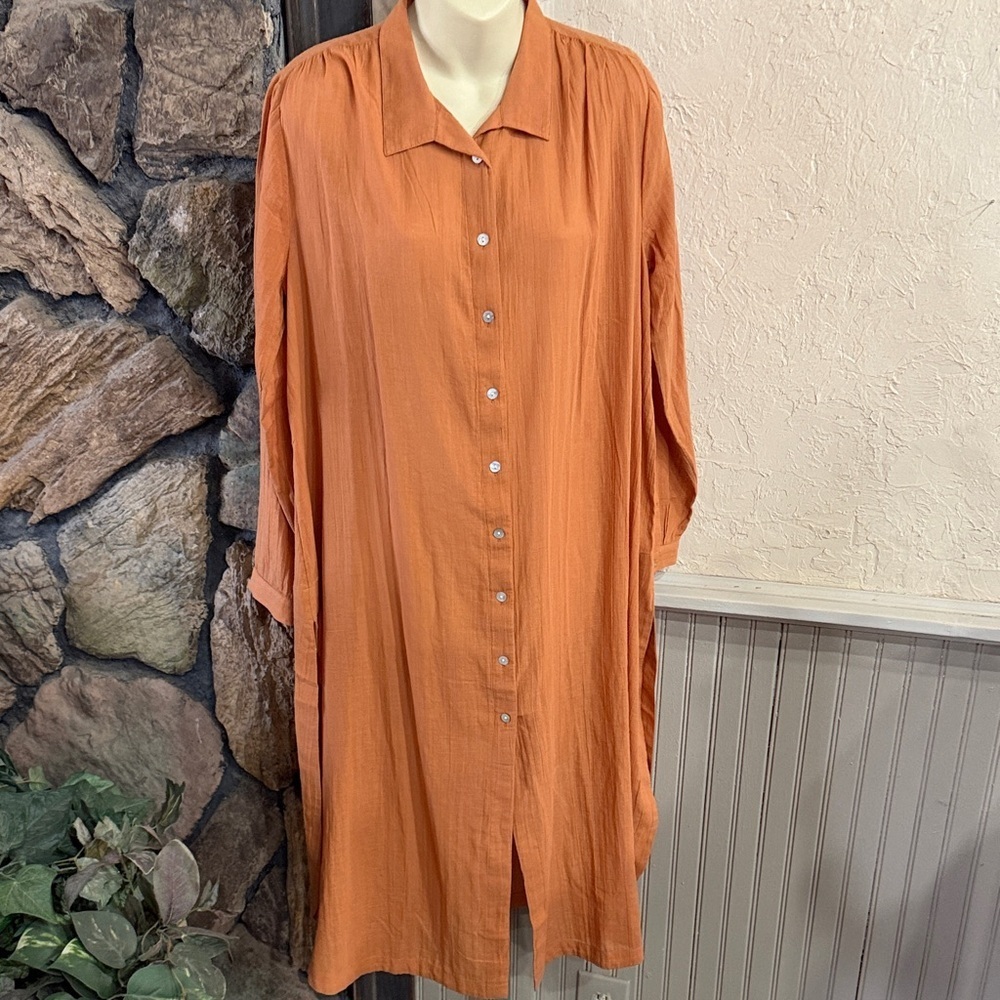 J. Jill Long Button-Front Tunic Dress in Rust Orange
